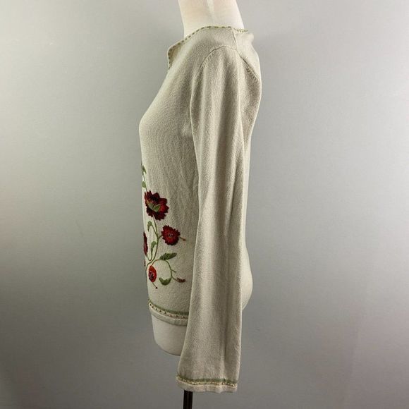 🌿4/$35🌿SMART SET Tan‎ Floral Embroidered Long Sleeve V Nec - Picture 3 of 7